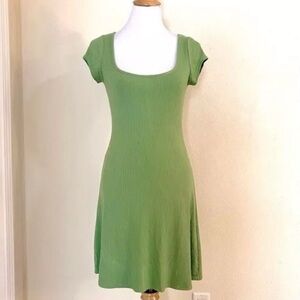 Abercrombie & Fitch Green Ribbed Cap Sleeve Knee Length Dress Size S NWT